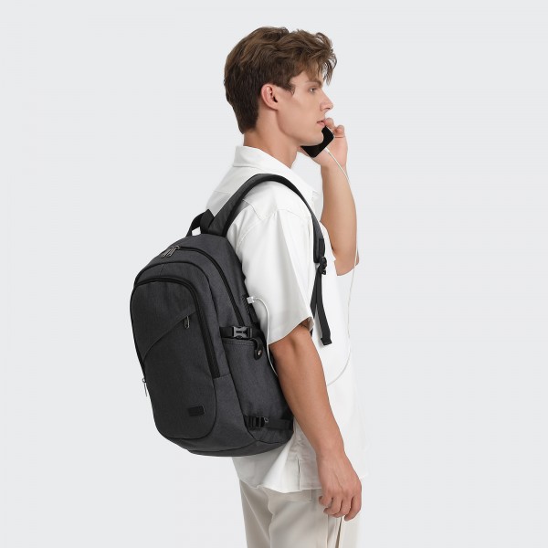 BPK2426 - Kono Minimalist Design Tech Backpack with USB & Type-C Port and Laptop Compartment - Dark Grey