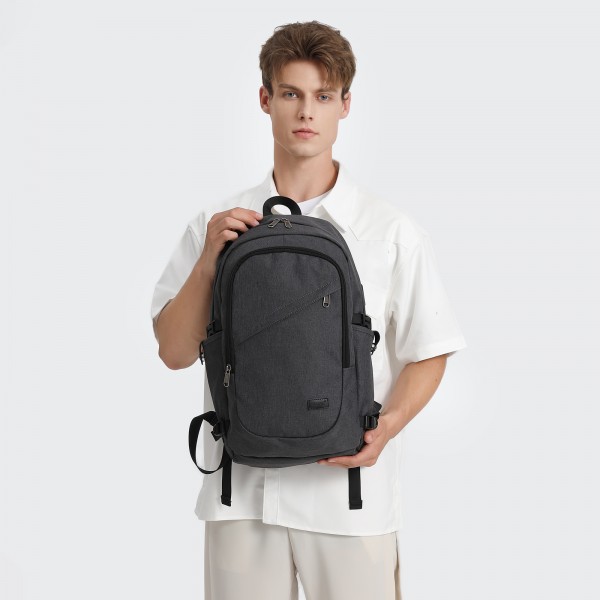 BPK2426 - Kono Minimalist Design Tech Backpack with USB & Type-C Port and Laptop Compartment - Dark Grey