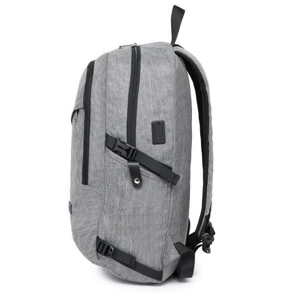 BPK2426 - Kono Minimalist Design Tech Backpack with USB & Type-C Port and Laptop Compartment - Grey
