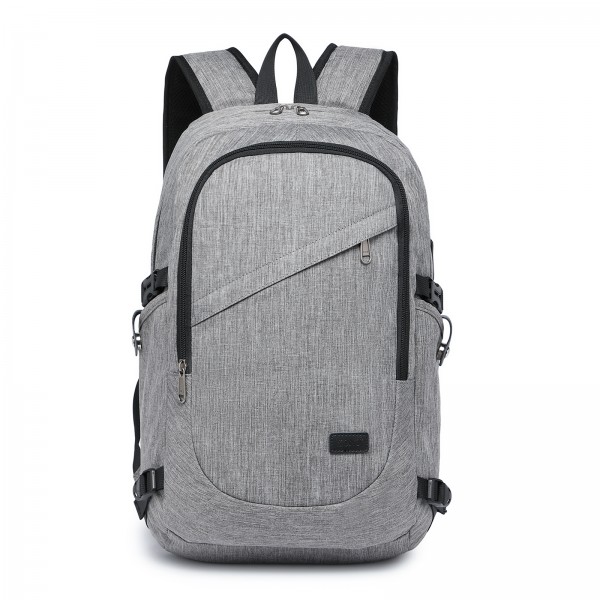 BPK2426 - Kono Minimalist Design Tech Backpack with USB & Type-C Port and Laptop Compartment - Grey