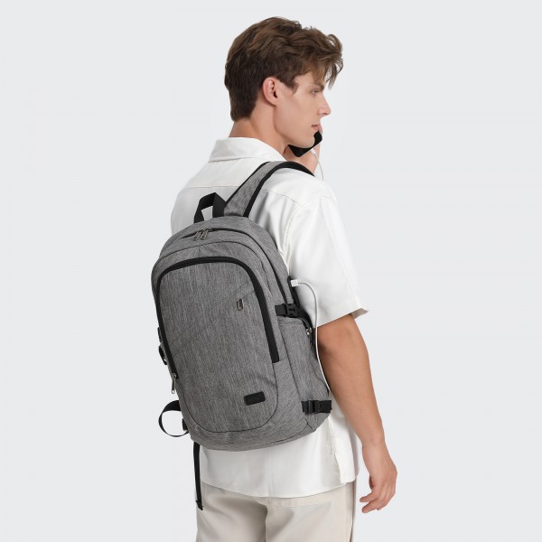 BPK2426 - Kono Minimalist Design Tech Backpack with USB & Type-C Port and Laptop Compartment - Grey