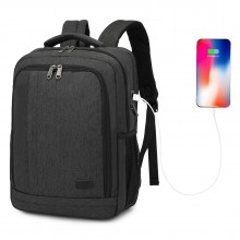 BPK2442 - Kono Commuter Laptop Backpack with USB & Type-C Port, Anti-Theft Pocket, Organised Storage - Black