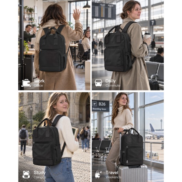 BPK2502 - Kono Klassischer Freizeitrucksack mit Laptopfach und gepolsterten Trägerriemen für tägliche Pendelwege - Schwarz