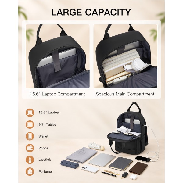BPK2502 - Kono Klassischer Freizeitrucksack mit Laptopfach und gepolsterten Trägerriemen für tägliche Pendelwege - Schwarz
