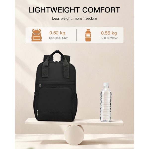 BPK2502 - Kono Klassischer Freizeitrucksack mit Laptopfach und gepolsterten Trägerriemen für tägliche Pendelwege - Schwarz