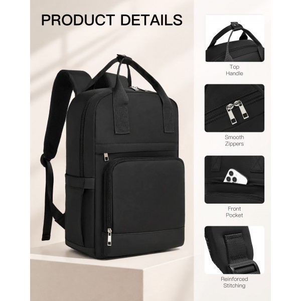 BPK2502 - Kono Klassischer Freizeitrucksack mit Laptopfach und gepolsterten Trägerriemen für tägliche Pendelwege - Schwarz