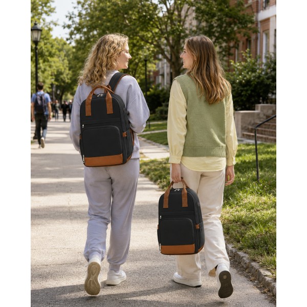 BPK2502 - Kono Casual Contemporary Backpack with Laptop Sleeve & Padded Straps for Daily Commute - Black and Brown