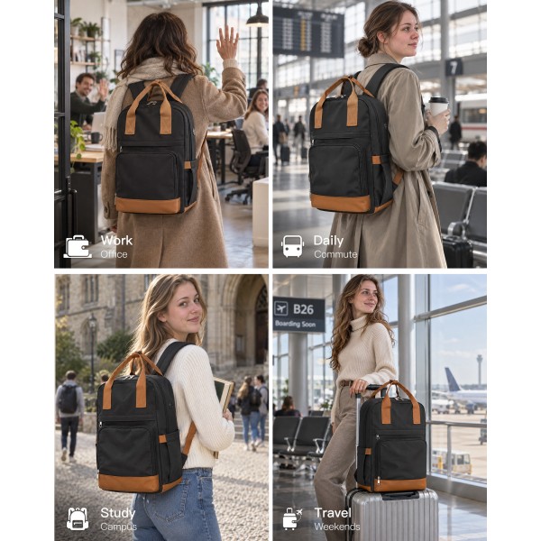 BPK2502 - Kono Casual Contemporary Backpack with Laptop Sleeve & Padded Straps for Daily Commute - Black and Brown
