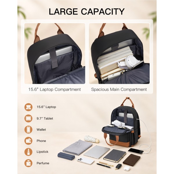 BPK2502 - Kono Casual Contemporary Backpack with Laptop Sleeve & Padded Straps for Daily Commute - Black and Brown