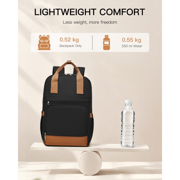 BPK2502 - Kono Casual Contemporary Backpack with Laptop Sleeve & Padded Straps for Daily Commute - Black and Brown