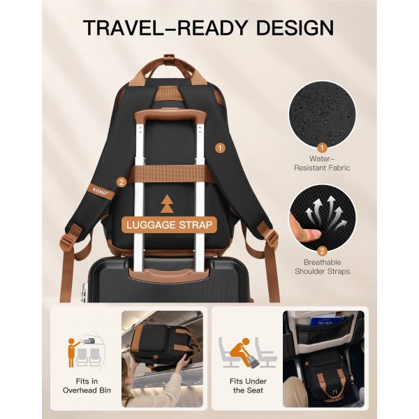 BPK2502 - Kono Casual Contemporary Backpack with Laptop Sleeve & Padded Straps for Daily Commute - Black and Brown