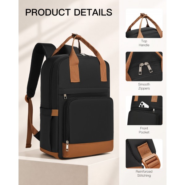 BPK2502 - Kono Casual Contemporary Backpack with Laptop Sleeve & Padded Straps for Daily Commute - Black and Brown