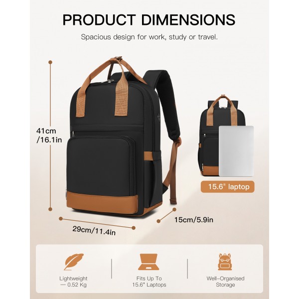 BPK2502 - Kono Casual Contemporary Backpack with Laptop Sleeve & Padded Straps for Daily Commute - Black and Brown