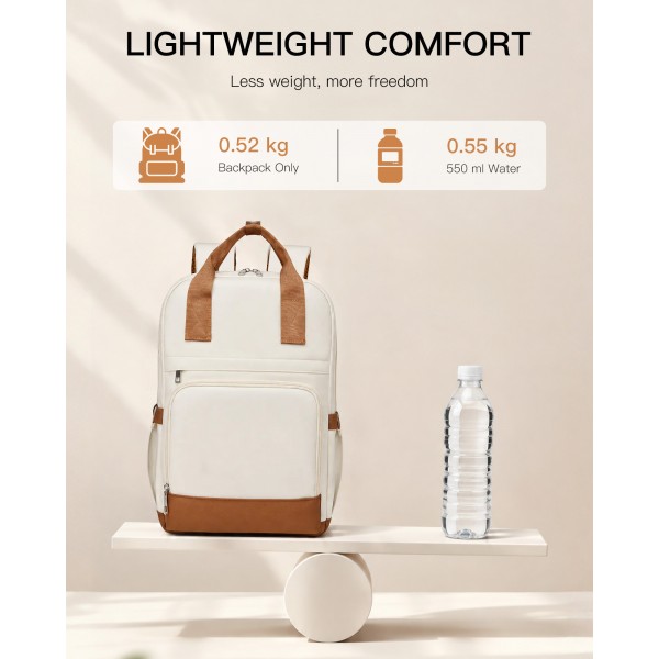 BPK2502 - Kono Casual Contemporary Backpack with Laptop Sleeve & Padded Straps for Daily Commute - Cream and Brown