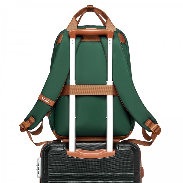 BPK2502 - Kono Casual Contemporary Backpack with Laptop Sleeve & Padded Straps for Daily Commute - Green and Brown