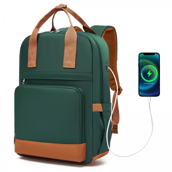 BPK2502 - Kono Casual Contemporary Backpack with Laptop Sleeve & Padded Straps for Daily Commute - Green and Brown