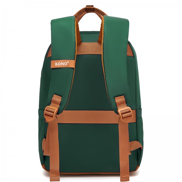 BPK2502 - Kono Casual Contemporary Backpack with Laptop Sleeve & Padded Straps for Daily Commute - Green and Brown