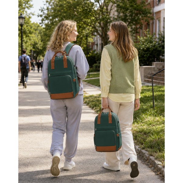 BPK2502 - Kono Casual Contemporary Backpack with Laptop Sleeve & Padded Straps for Daily Commute - Green and Brown