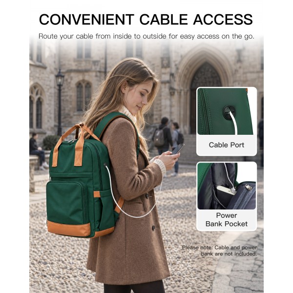 BPK2502 - Kono Casual Contemporary Backpack with Laptop Sleeve & Padded Straps for Daily Commute - Green and Brown