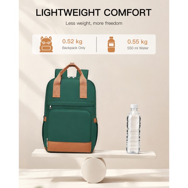 BPK2502 - Kono Casual Contemporary Backpack with Laptop Sleeve & Padded Straps for Daily Commute - Green and Brown