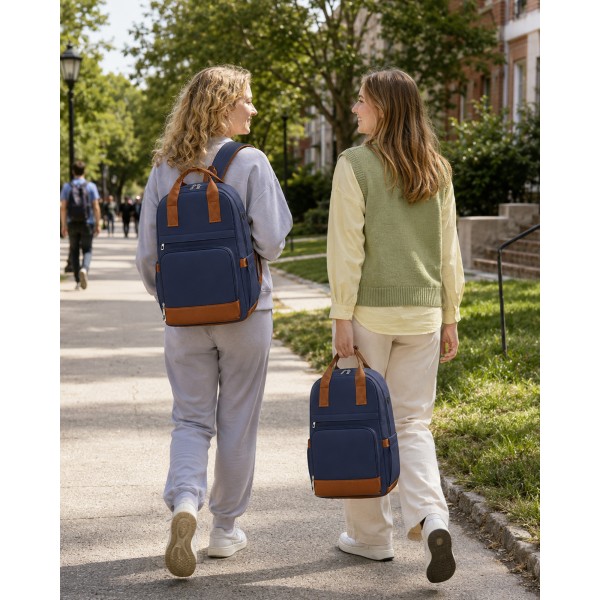 BPK2502 - Kono Klassischer Freizeitrucksack mit Laptopfach und gepolsterten Trägerriemen für tägliche Pendelwege - Marineblau und Braun