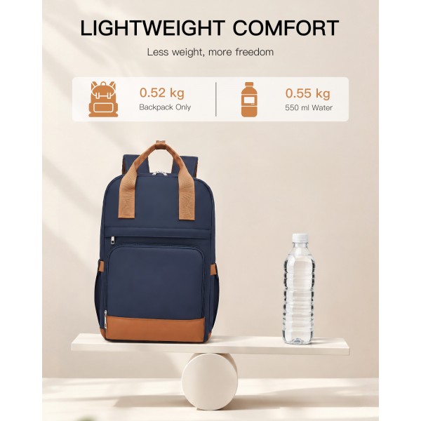 BPK2502 - Kono Klassischer Freizeitrucksack mit Laptopfach und gepolsterten Trägerriemen für tägliche Pendelwege - Marineblau und Braun