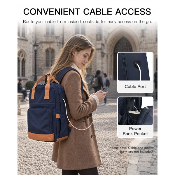 BPK2502 - Kono Klassischer Freizeitrucksack mit Laptopfach und gepolsterten Trägerriemen für tägliche Pendelwege - Marineblau und Braun