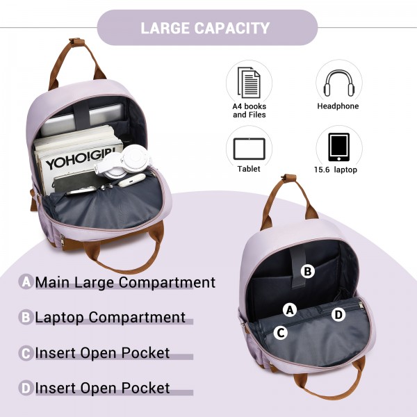 BPK2502 - Kono Klassischer Freizeitrucksack mit Laptopfach und gepolsterten Trägerriemen für tägliche Pendelwege - Lila und Braun