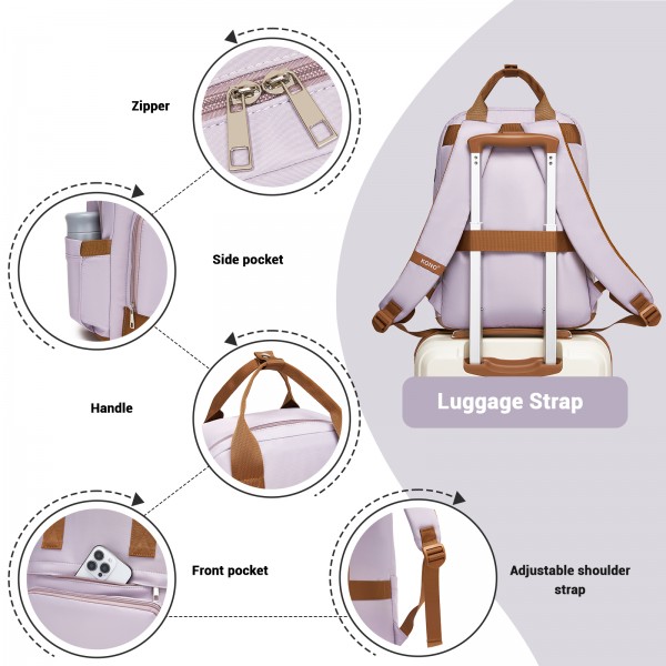 BPK2502 - Kono Klassischer Freizeitrucksack mit Laptopfach und gepolsterten Trägerriemen für tägliche Pendelwege - Lila und Braun