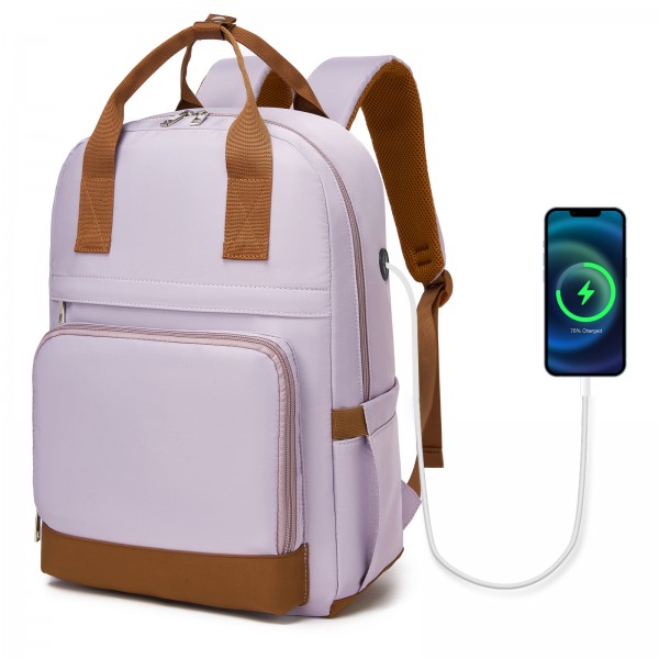 BPK2502 - Kono Klassischer Freizeitrucksack mit Laptopfach und gepolsterten Trägerriemen für tägliche Pendelwege - Lila und Braun