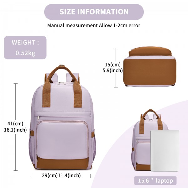 BPK2502 - Kono Klassischer Freizeitrucksack mit Laptopfach und gepolsterten Trägerriemen für tägliche Pendelwege - Lila und Braun