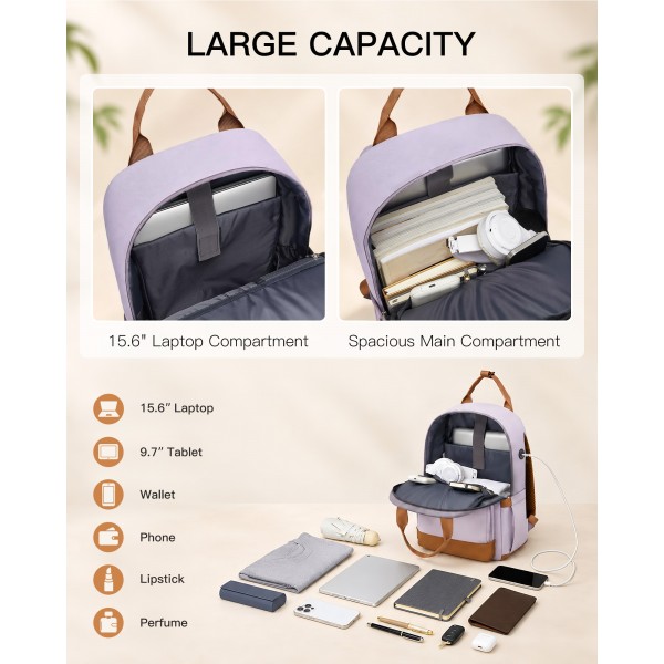 BPK2502 - Kono Klassischer Freizeitrucksack mit Laptopfach und gepolsterten Trägerriemen für tägliche Pendelwege - Lila und Braun