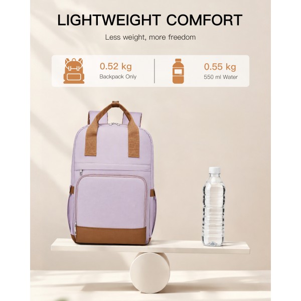 BPK2502 - Kono Klassischer Freizeitrucksack mit Laptopfach und gepolsterten Trägerriemen für tägliche Pendelwege - Lila und Braun
