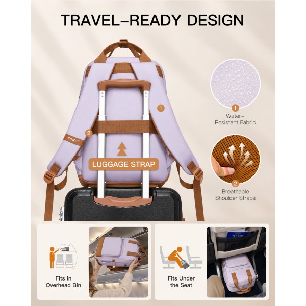BPK2502 - Kono Klassischer Freizeitrucksack mit Laptopfach und gepolsterten Trägerriemen für tägliche Pendelwege - Lila und Braun