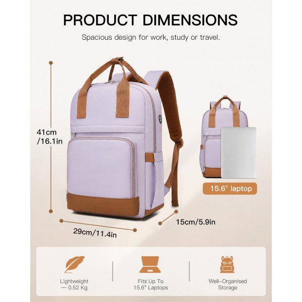 BPK2502 - Kono Klassischer Freizeitrucksack mit Laptopfach und gepolsterten Trägerriemen für tägliche Pendelwege - Lila und Braun