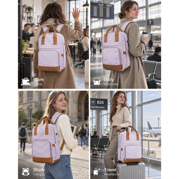 BPK2502 - Kono Klassischer Freizeitrucksack mit Laptopfach und gepolsterten Trägerriemen für tägliche Pendelwege - Lila und Braun