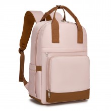 BPK2502 - Kono Casual Contemporary Backpack with Laptop Sleeve & Padded Straps for Daily Commute - Pink and Brown