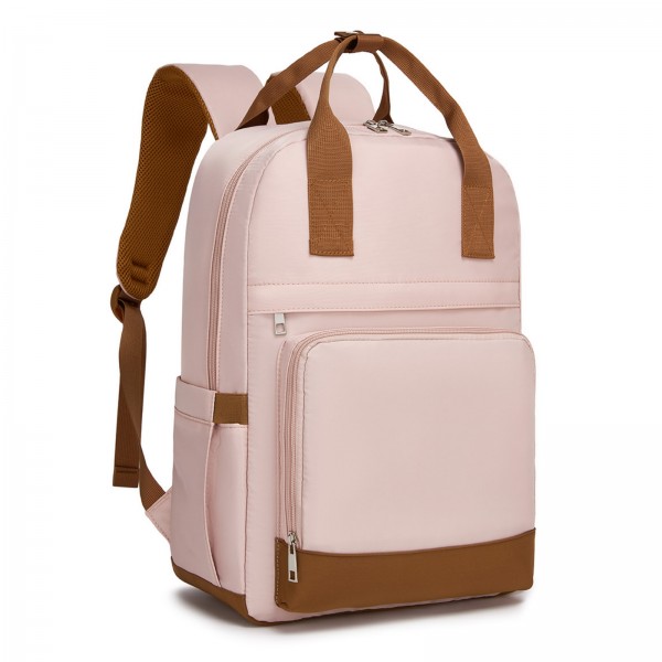 BPK2502 - Kono Klassischer Freizeitrucksack mit Laptopfach und gepolsterten Trägerriemen für tägliche Pendelwege - Rosa und Braun