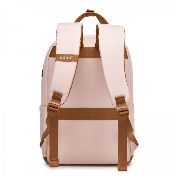 BPK2502 - Kono Klassischer Freizeitrucksack mit Laptopfach und gepolsterten Trägerriemen für tägliche Pendelwege - Rosa und Braun