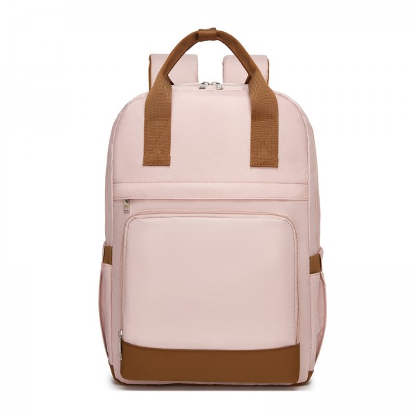 BPK2502 - Kono Klassischer Freizeitrucksack mit Laptopfach und gepolsterten Trägerriemen für tägliche Pendelwege - Rosa und Braun