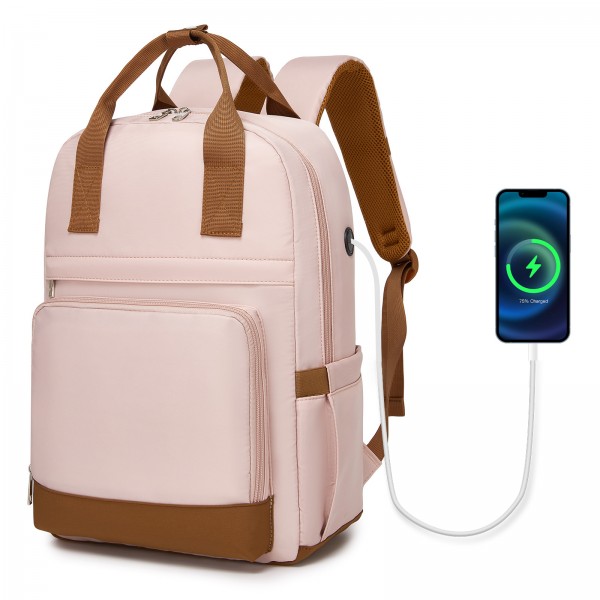 BPK2502 - Kono Klassischer Freizeitrucksack mit Laptopfach und gepolsterten Trägerriemen für tägliche Pendelwege - Rosa und Braun