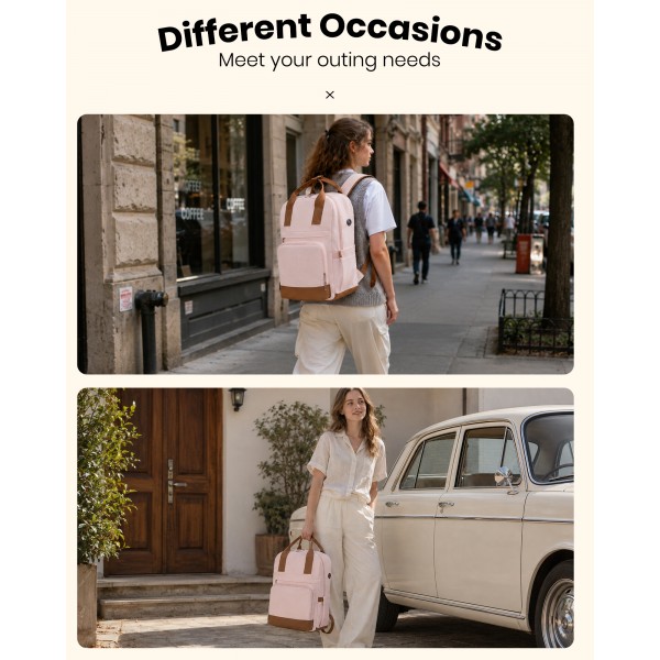 BPK2502 - Kono Casual Contemporary Backpack with Laptop Sleeve & Padded Straps for Daily Commute - Pink and Brown
