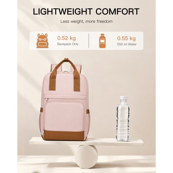 BPK2502 - Kono Casual Contemporary Backpack with Laptop Sleeve & Padded Straps for Daily Commute - Pink and Brown