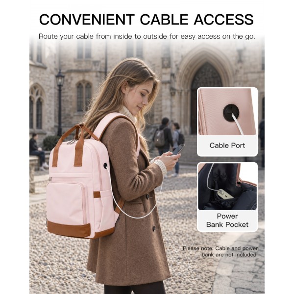 BPK2502 - Kono Casual Contemporary Backpack with Laptop Sleeve & Padded Straps for Daily Commute - Pink and Brown