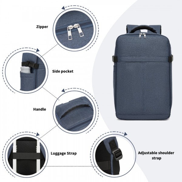 BPK2505 - Kono Urban Smart 15L Carry-On Backpack with Luggage Strap – Ideal for Travel, Work & Daily Commute - Navy