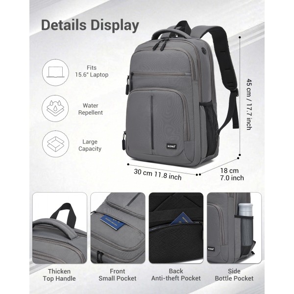 BPK2518 - Kono Laptop Backpack with 15.6" Laptop Compartment, Comfortable & Durable for Work and Business Trips - Grey