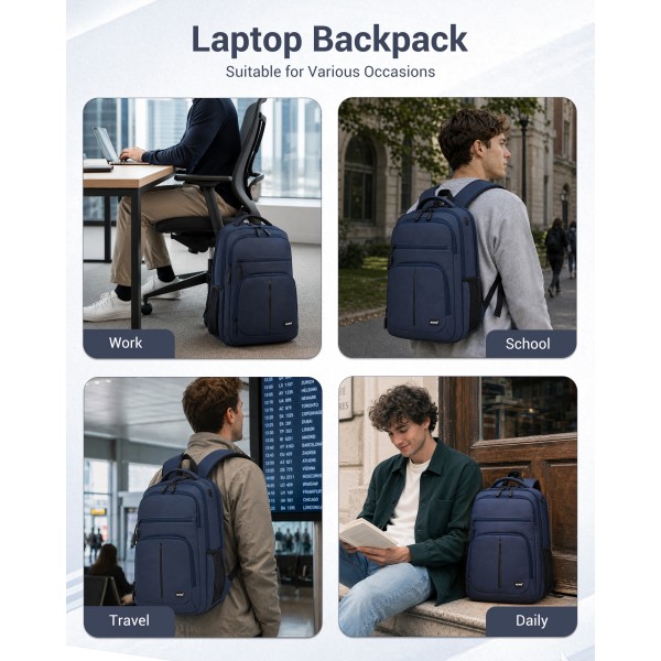 BPK2518 - Kono Laptop Backpack with 15.6" Laptop Compartment, Comfortable & Durable for Work and Business Trips - Navy