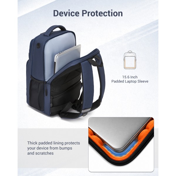 BPK2518 - Kono Laptop Backpack with 15.6" Laptop Compartment, Comfortable & Durable for Work and Business Trips - Navy