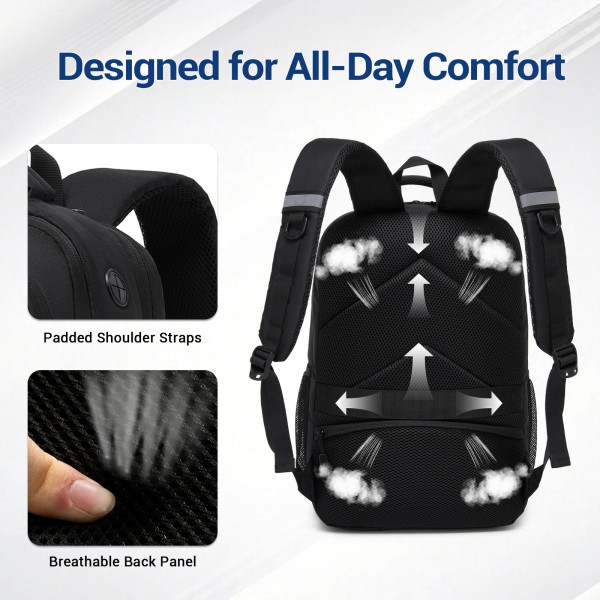 BPK2518 - Kono Laptop Backpack with 15.6" Laptop Compartment, Comfortable & Durable for Work and Business Trips - Black