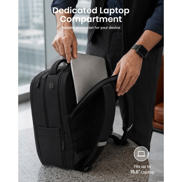 BPK2519 - Kono Laptop Backpack with 15.6" Laptop Compartment, Stylish Commuter Bag with Reflective Straps - Black